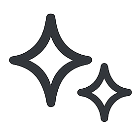 Two black sparkles or twinkle stars icons of different sizes on a white background.