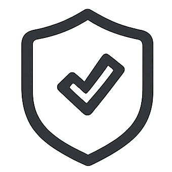 Shield outline with a checkmark inside representing security or verification.