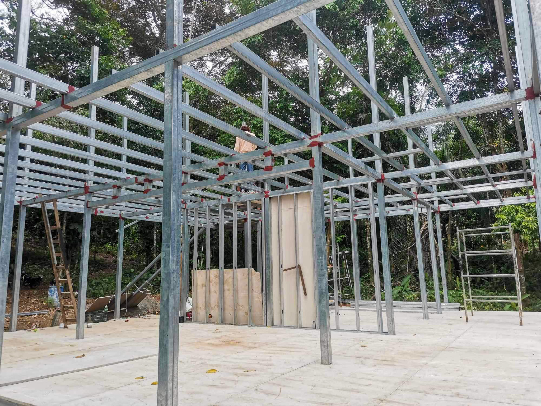 Steel frame of a house under construction, Puerto Jimenez, Costa Rica
