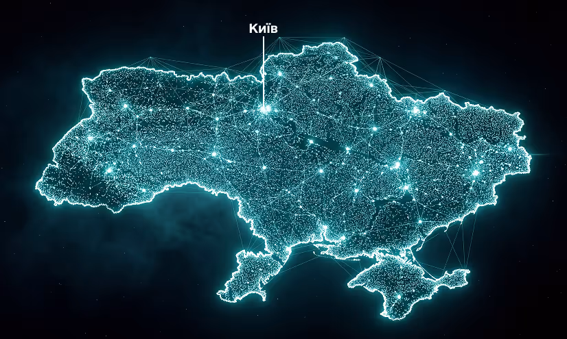 Стилізована мапа України з підсвіченим містом Київ