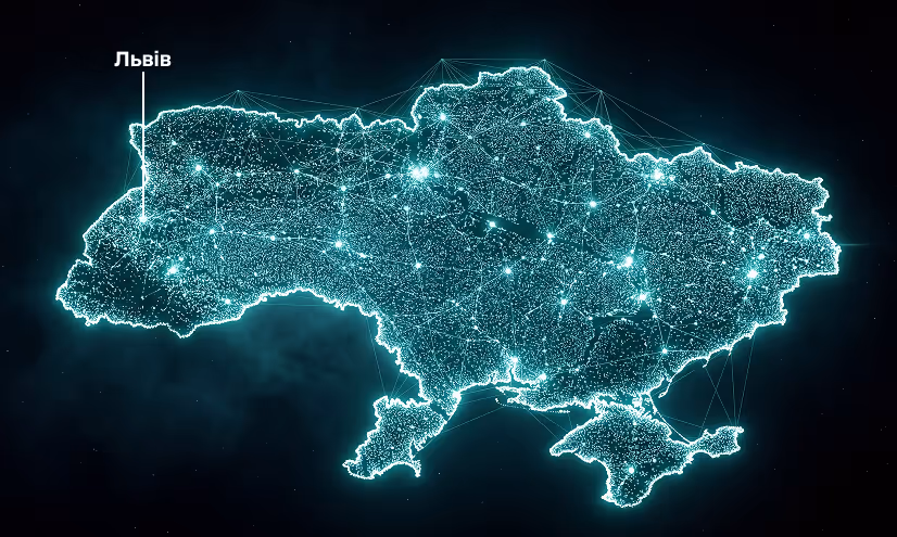 Стилізована мапа України з підсвіченим містом Львів