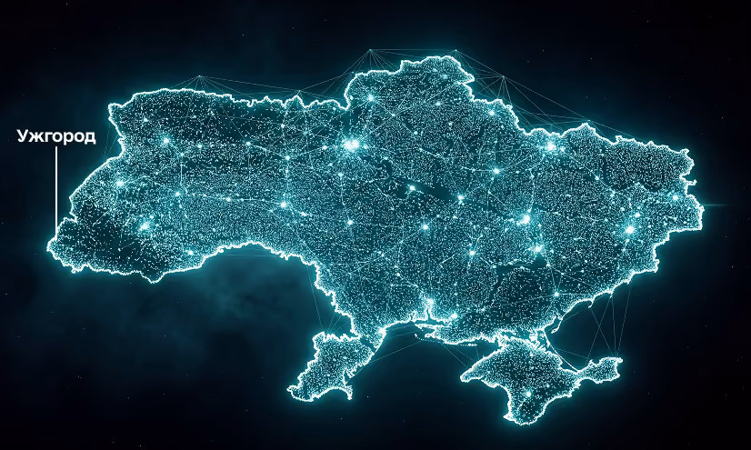 Стилізована мапа України з підсвіченим містом Ужгород