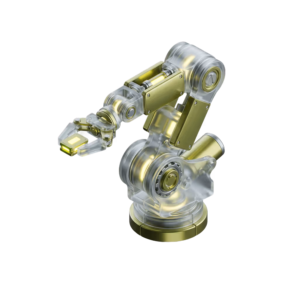 3D-ілюстрація промислової роботизованої руки-маніпулятора в жовтих тонах