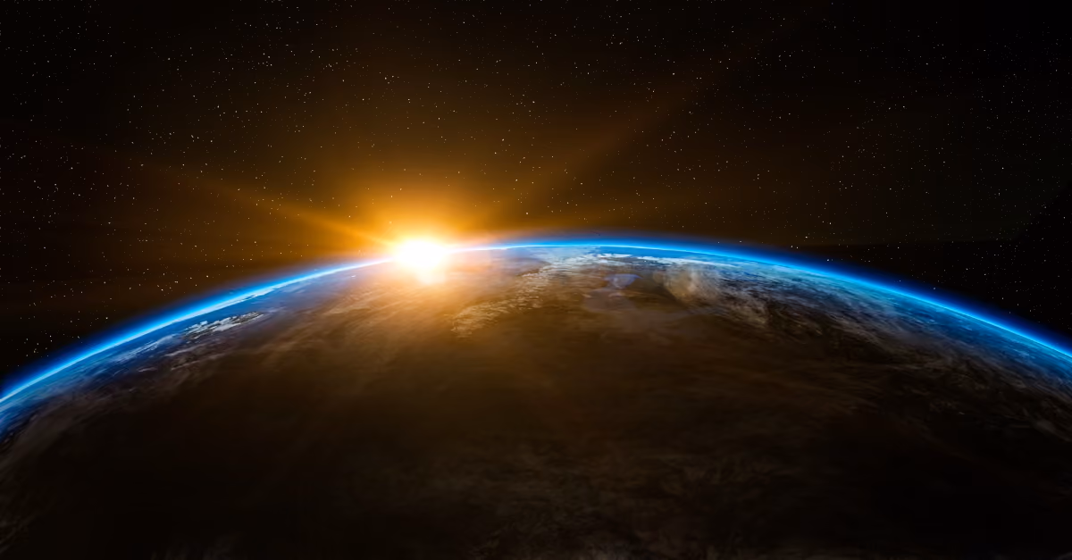 Sunrise over Earth from orbit, illustrating Quantum Space’s vision for space superiority.