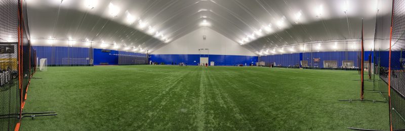 Go For It Sports Dome interior — turf, ceilings, batting space