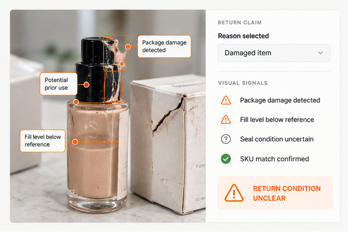 Customer return inspection showing a beauty product with ambiguous return condition