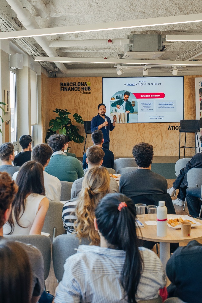 Speaker presenting startup case