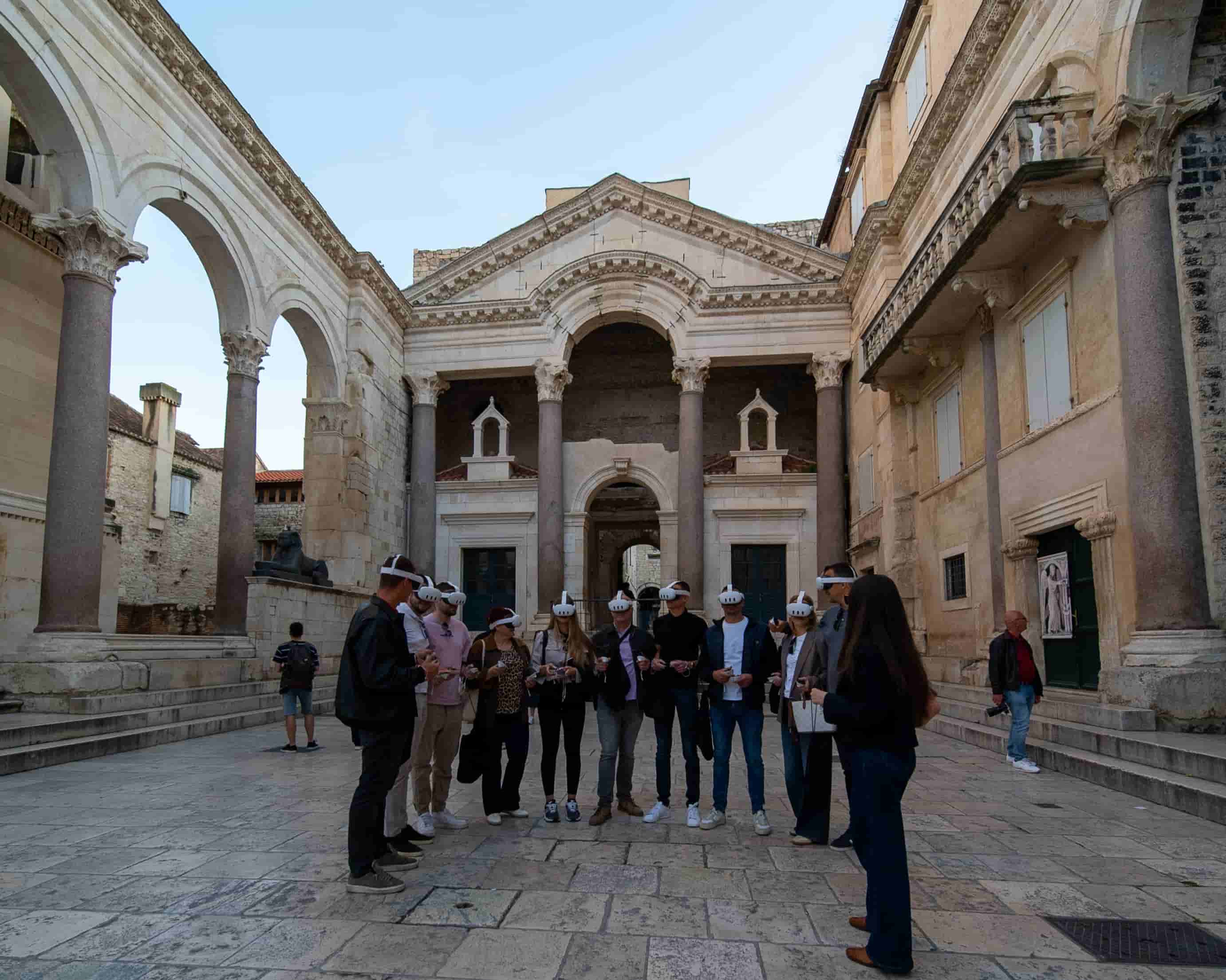 Walking tour group inside Diocletian's Palace Split Croatia
