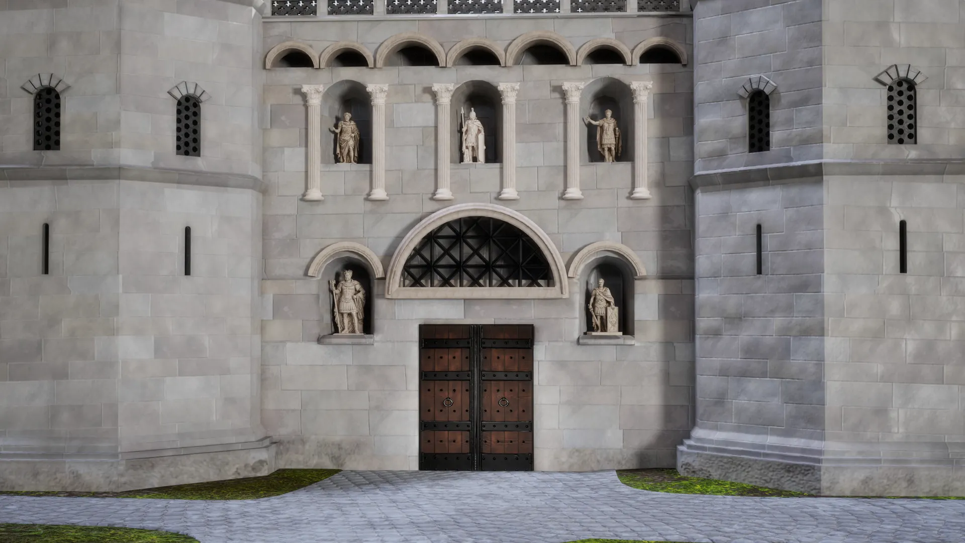 Golden Gate (Porta Aurea) of Diocletian's Palace in 305 AD — VR reconstruction of the ceremonial north entrance with statues of the four Tetrarchs, Split, Croatia