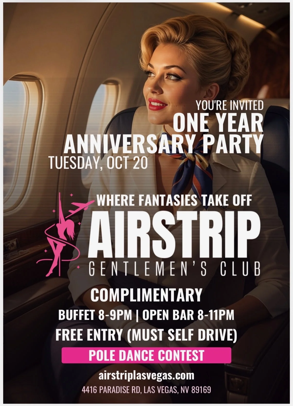 AIRSTRIP Gentlemen's Club One Year Anniversary Party flier, Tuesday October 20