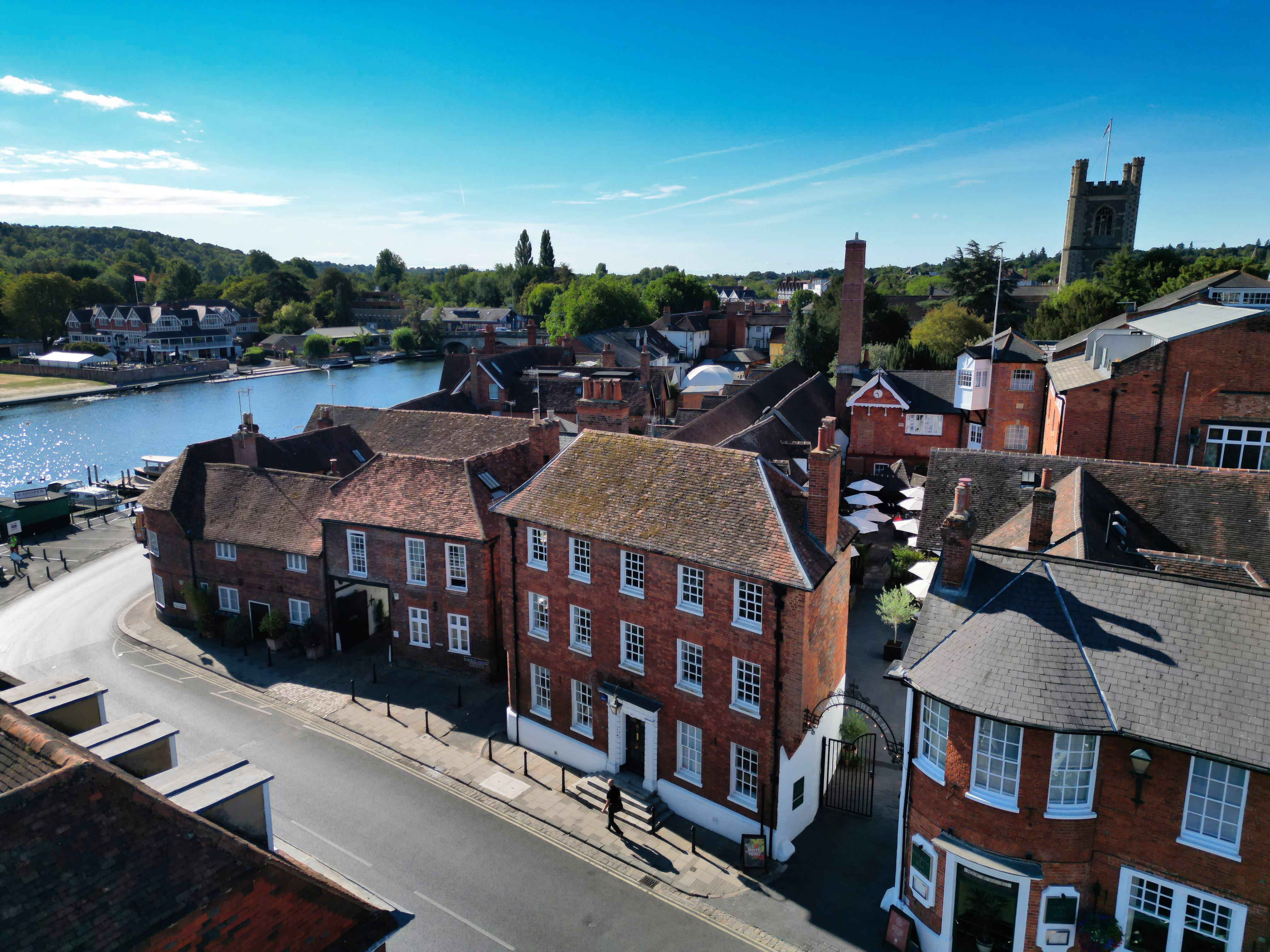Aerial drone view of the Henley-on-Thames office