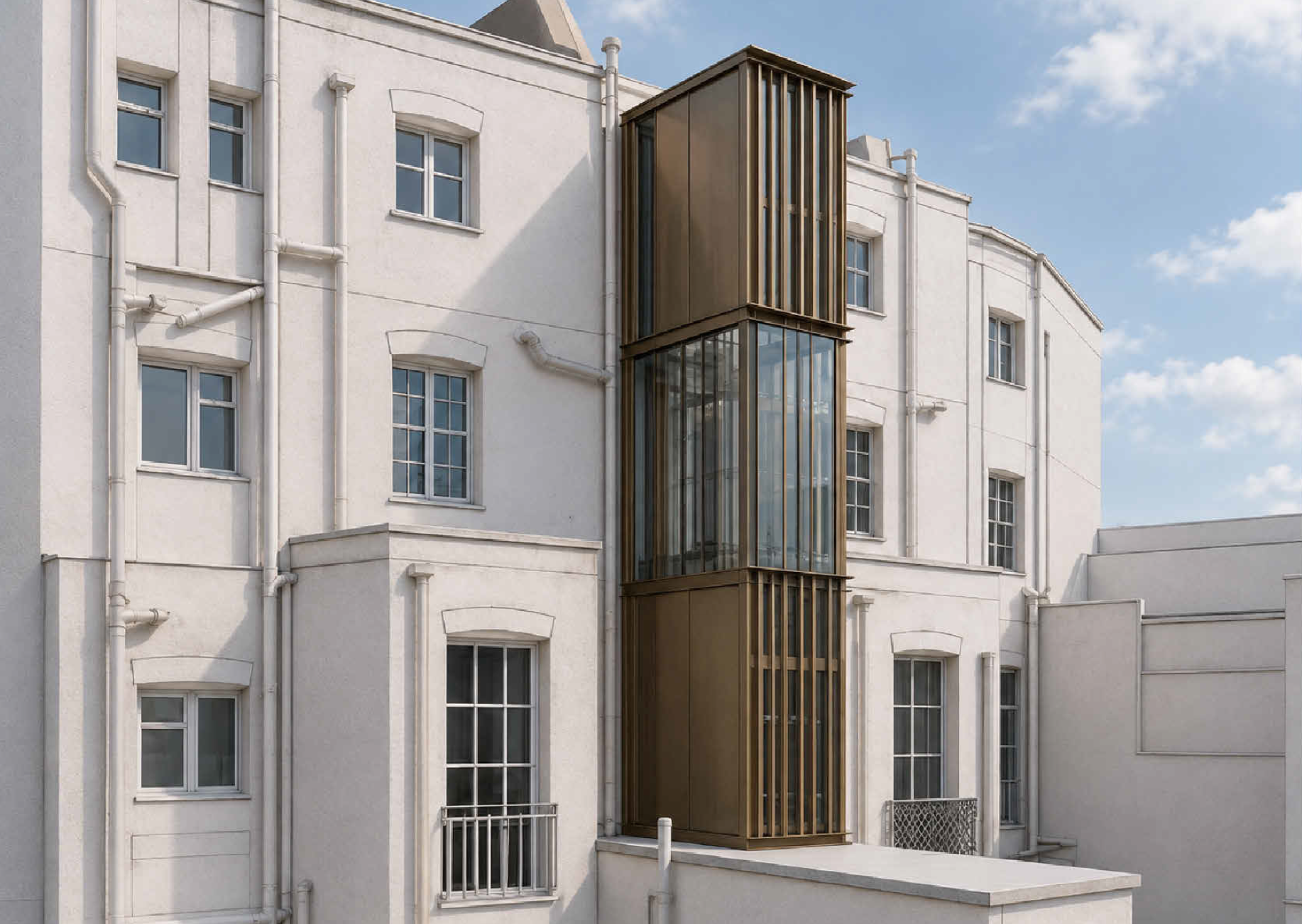 Isometric view of the existing building from the rear