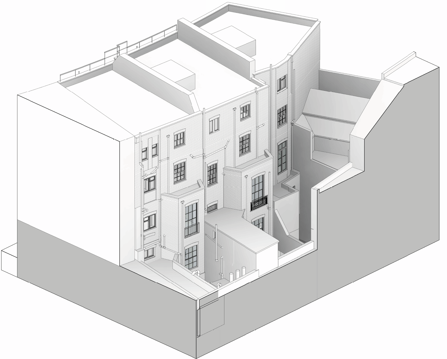 BIM axonometric coordination view of the hotel