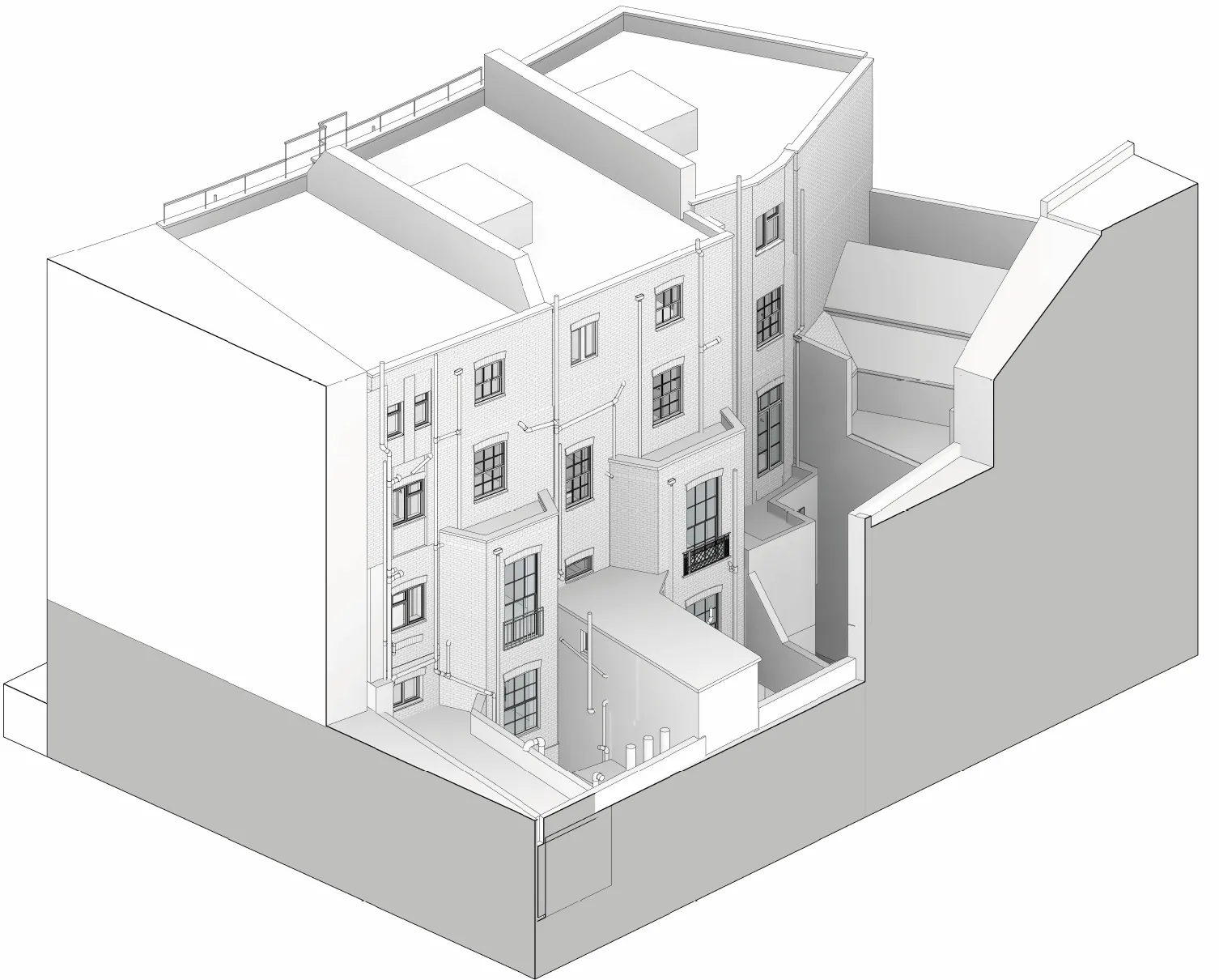 BIM axonometric coordination view of the hotel