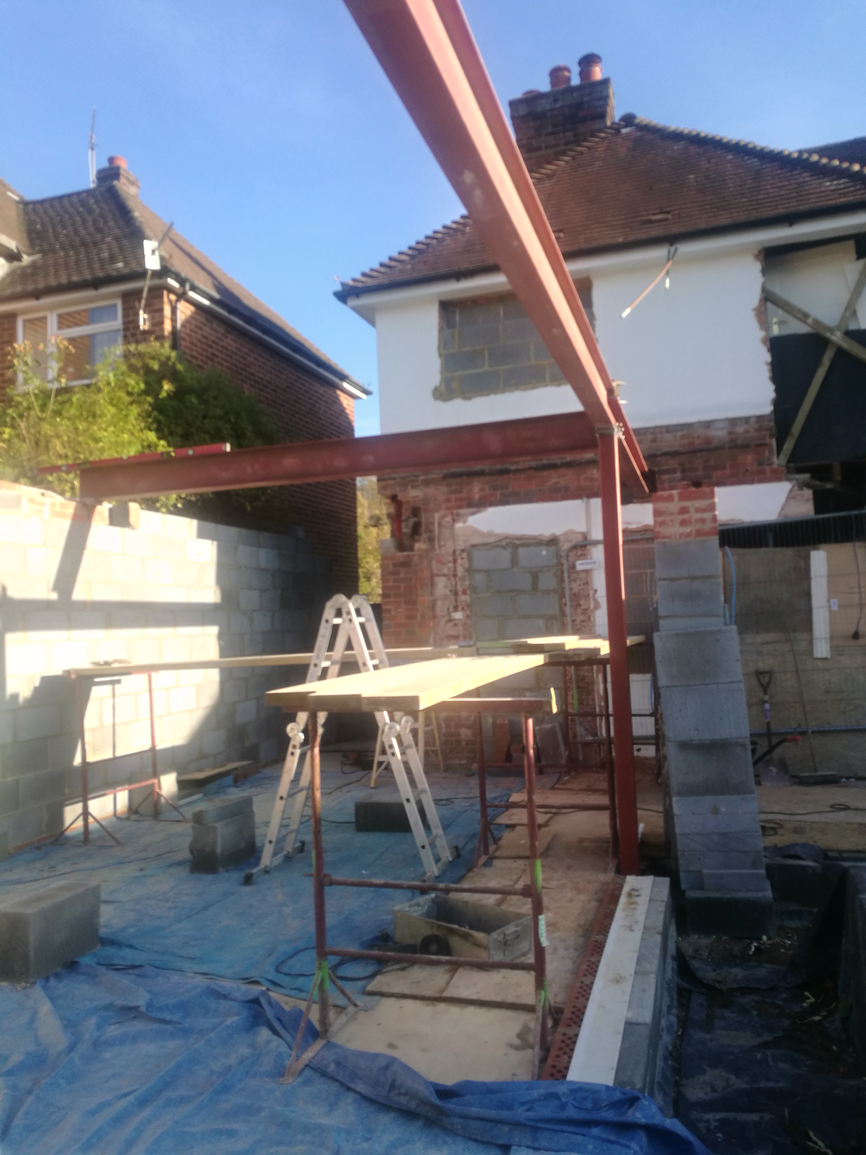 Steel frame erected during construction at Hamilton Road