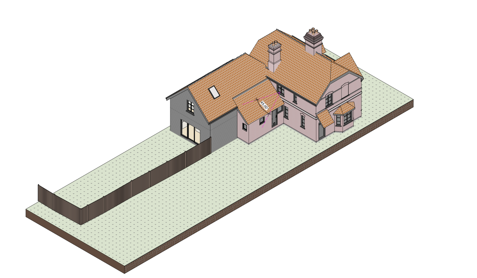 Massing study for the proposed extension at 12 Main Street, checking the new roof pitch against the existing roofline