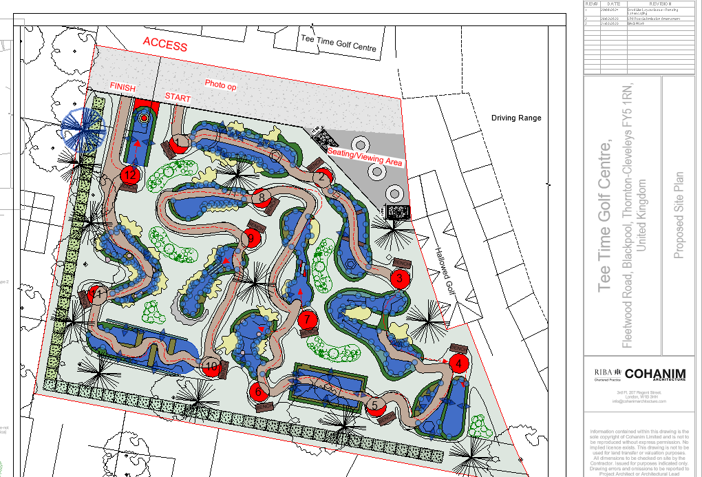 Proposed site plan for Tee Time Golf Centre, Fleetwood Road, Blackpool