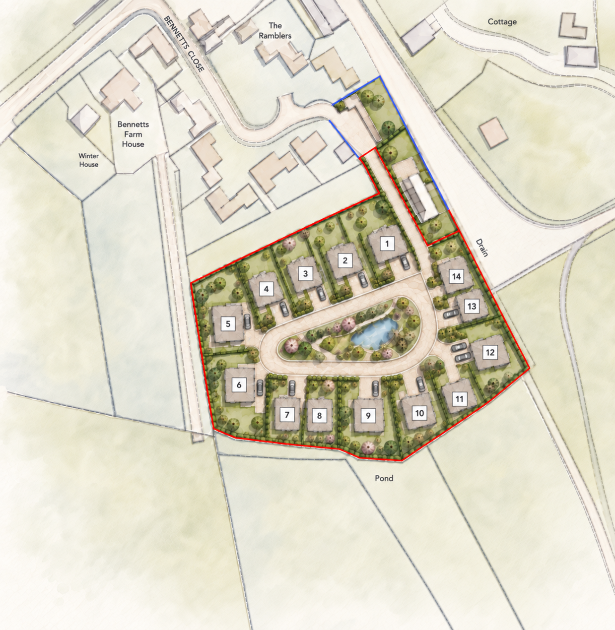 Indicative masterplan for land off Bennetts Close, Padbury