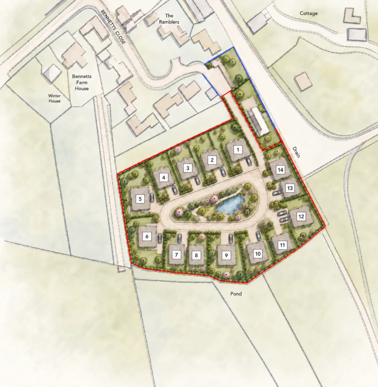 Indicative masterplan for land off Bennetts Close, Padbury