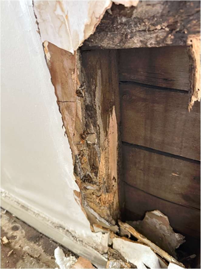 Localised timber decay beside a leaking window frame
