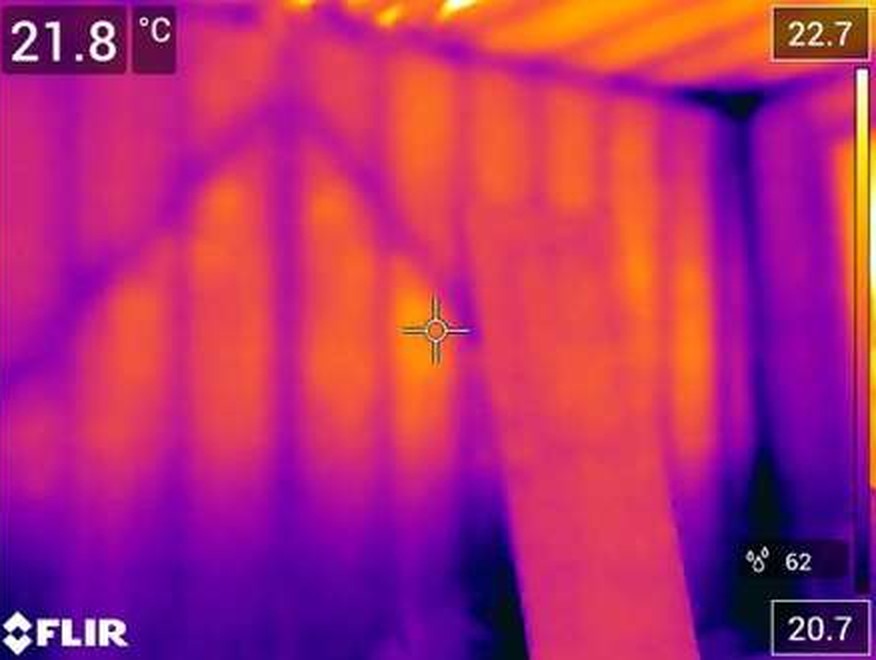 Thermal image showing the studs and braces of a concealed trussed partition