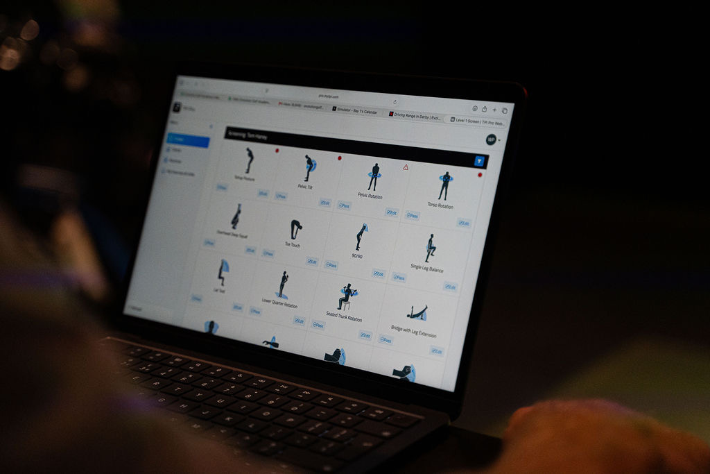 TPI movement screening results on a laptop at Evolution Golf Academy, Derby
