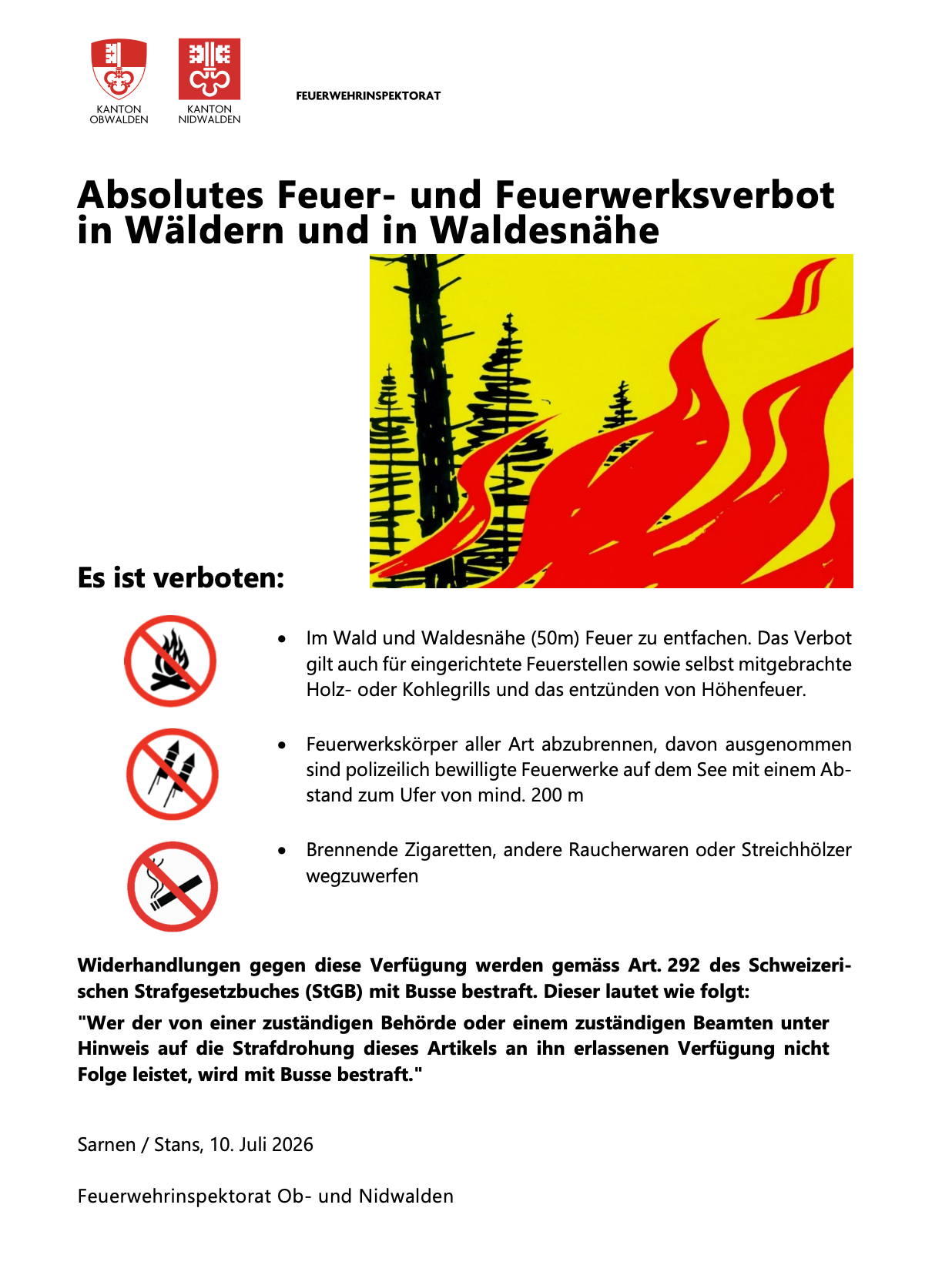 Info-Flyer zu Feuerverbot in Wäldern