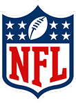 National Football League NFL shield logo with white football and stars on blue and red letters NFL.