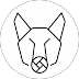 Black and white geometric line drawing of a wolf's head inside a circle.