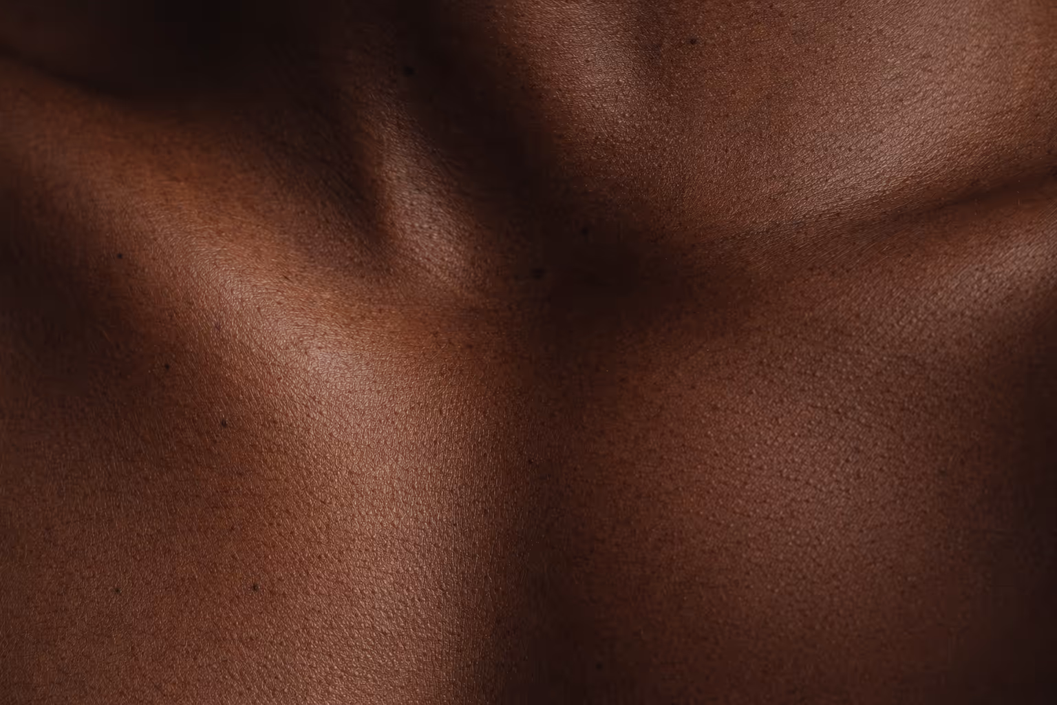Close-up of dark brown human skin showing natural texture and pores.