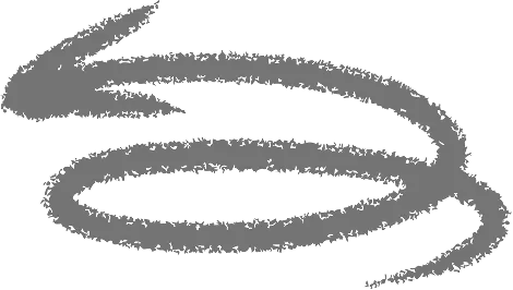 Hand-drawn gray curved arrow pointing left with a spiral loop.