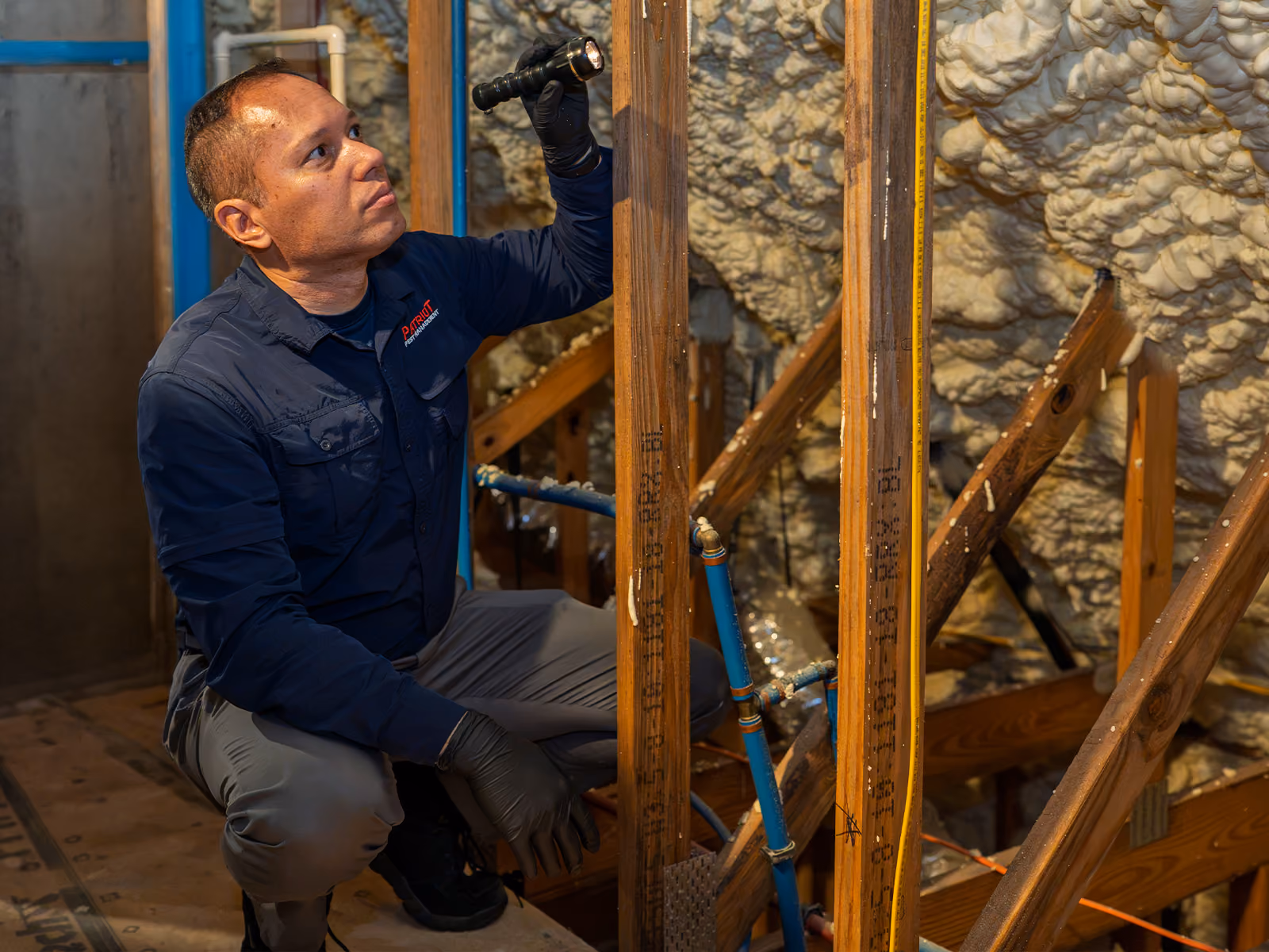 inspecting an attic for signs of wood destroying insects