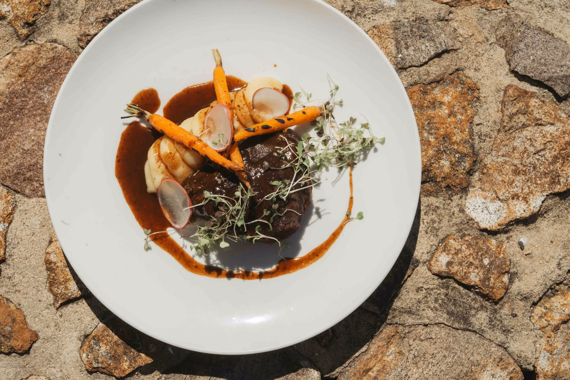 Modern Australian plated main course at Other Side of the Moon, Bunker Bay