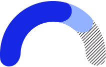 Progress circle partially filled in dark blue and light blue with a gray shaded segment.