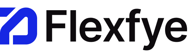 Flexfye company logo with a blue abstract symbol to the left of the black text.