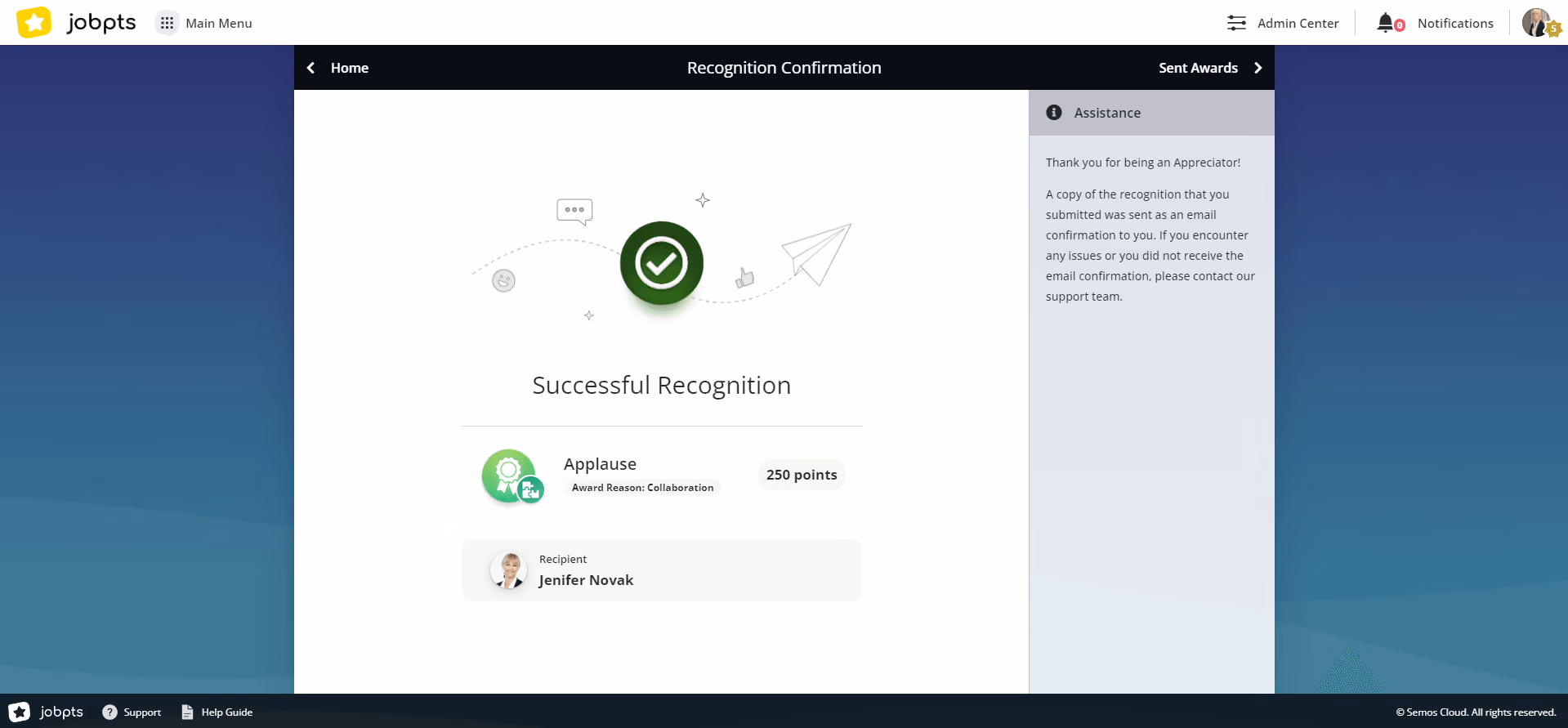 sending recognition with points