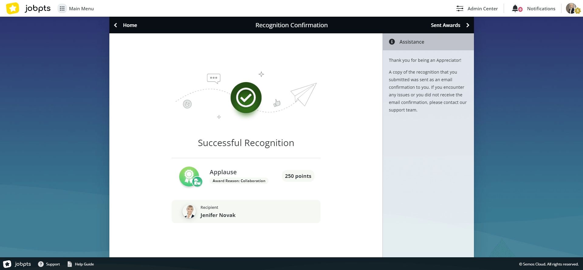 sending recognition with points