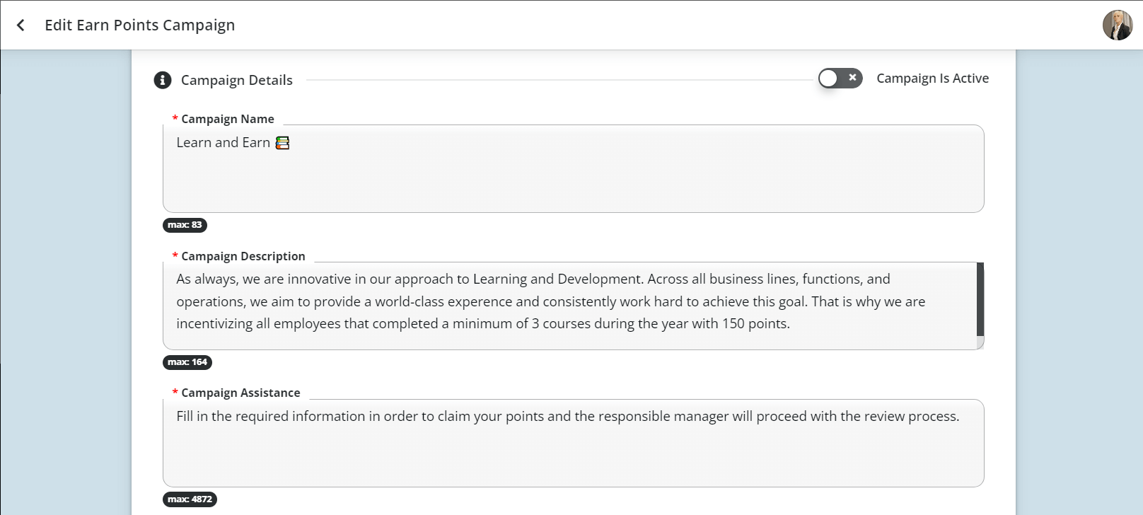earn points campaign setup