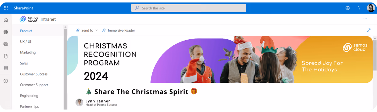 Christmas recognition program sharepoint banner