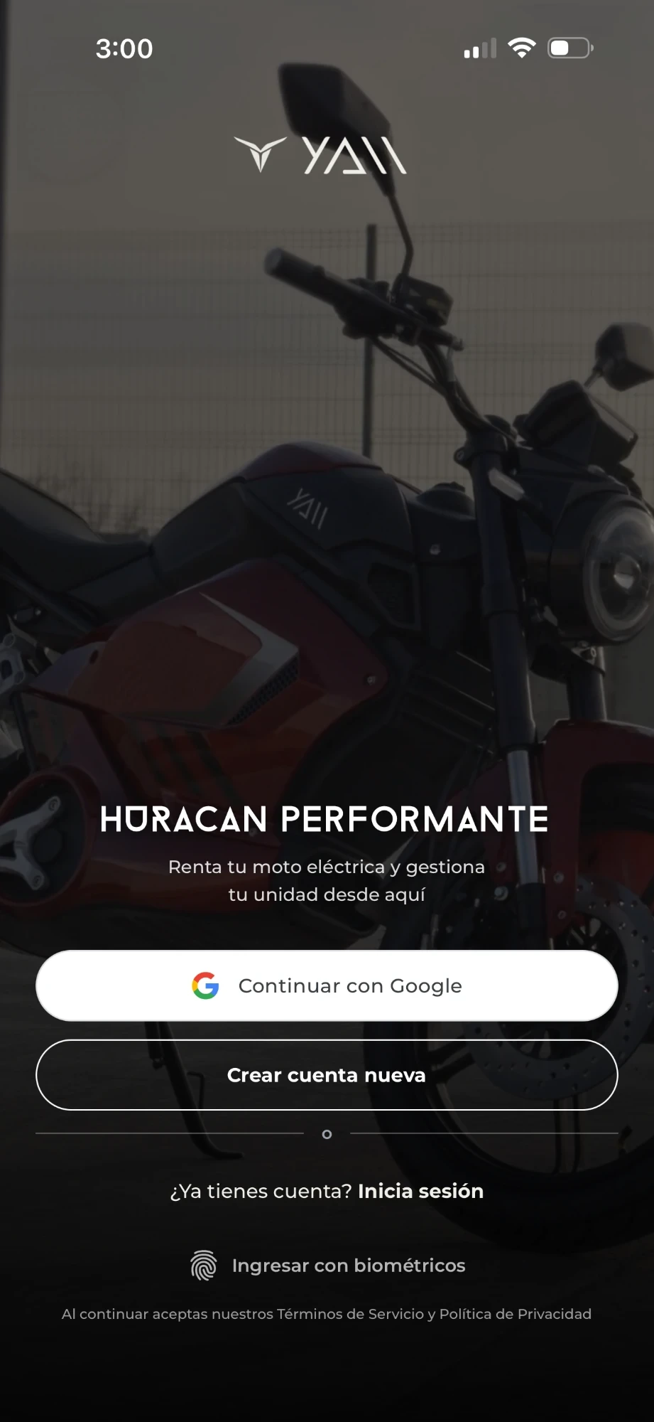 Pantalla de entrada de la app YAII