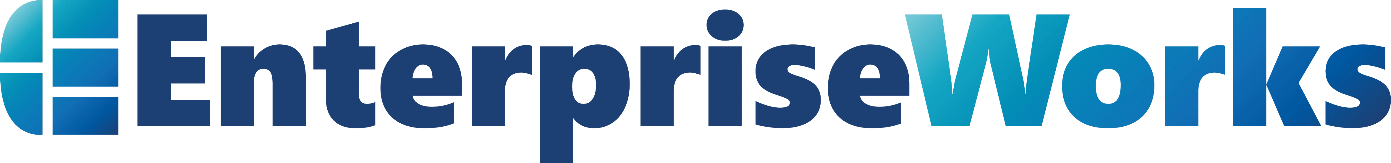 EnterpriseWorks logo with stylized E icon and gradient blue text.