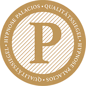 Qualitätssiegel Hypnose Palacios in gold mit großem P in der Mitte.