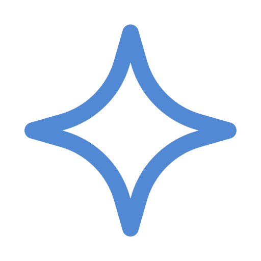 Blue sparkle or star shape with rounded edges on a transparent background.