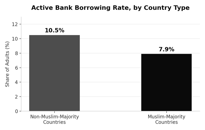 Share of adults actively borrowing from a bank, by country type