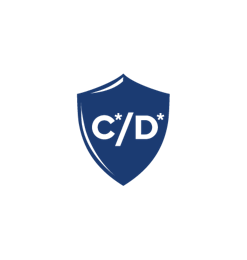 Scudo blu con le lettere C e D divise da una barra obliqua nera.