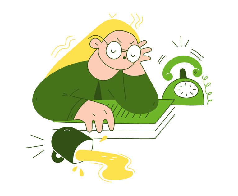 Illustration einer Person mit Sonnenbrille neben einem klingelnden Telefon.