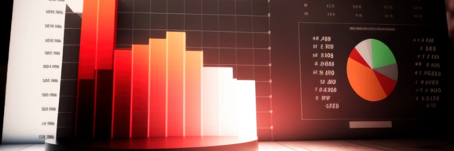 3D bar chart and pie chart displaying business analytics data on a dark dashboard background
