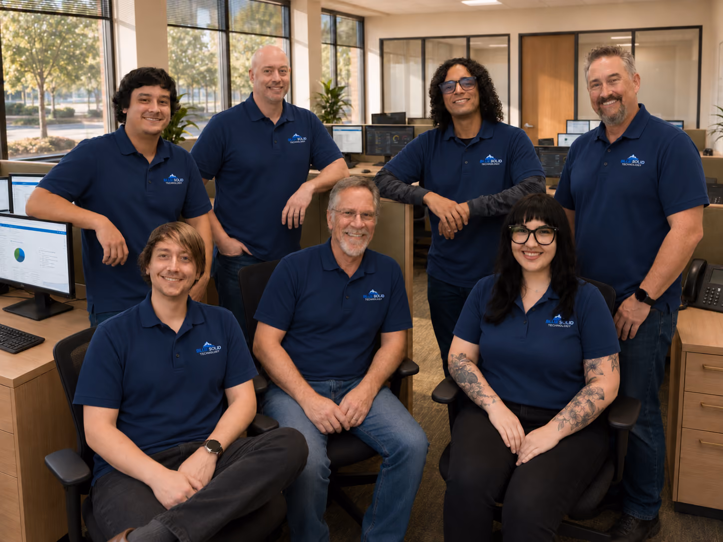 Rock Solid Technology Solutions IT support team collaborating at a workstation in a modern Thousand Oaks office