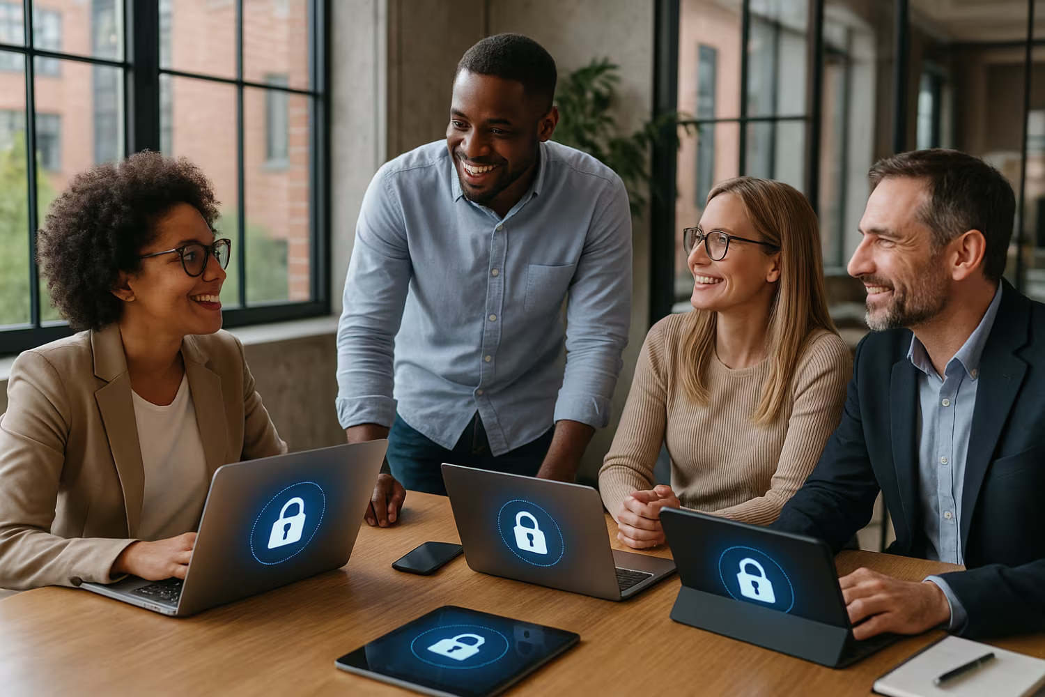 Diverse professionals discussing multi-factor authentication