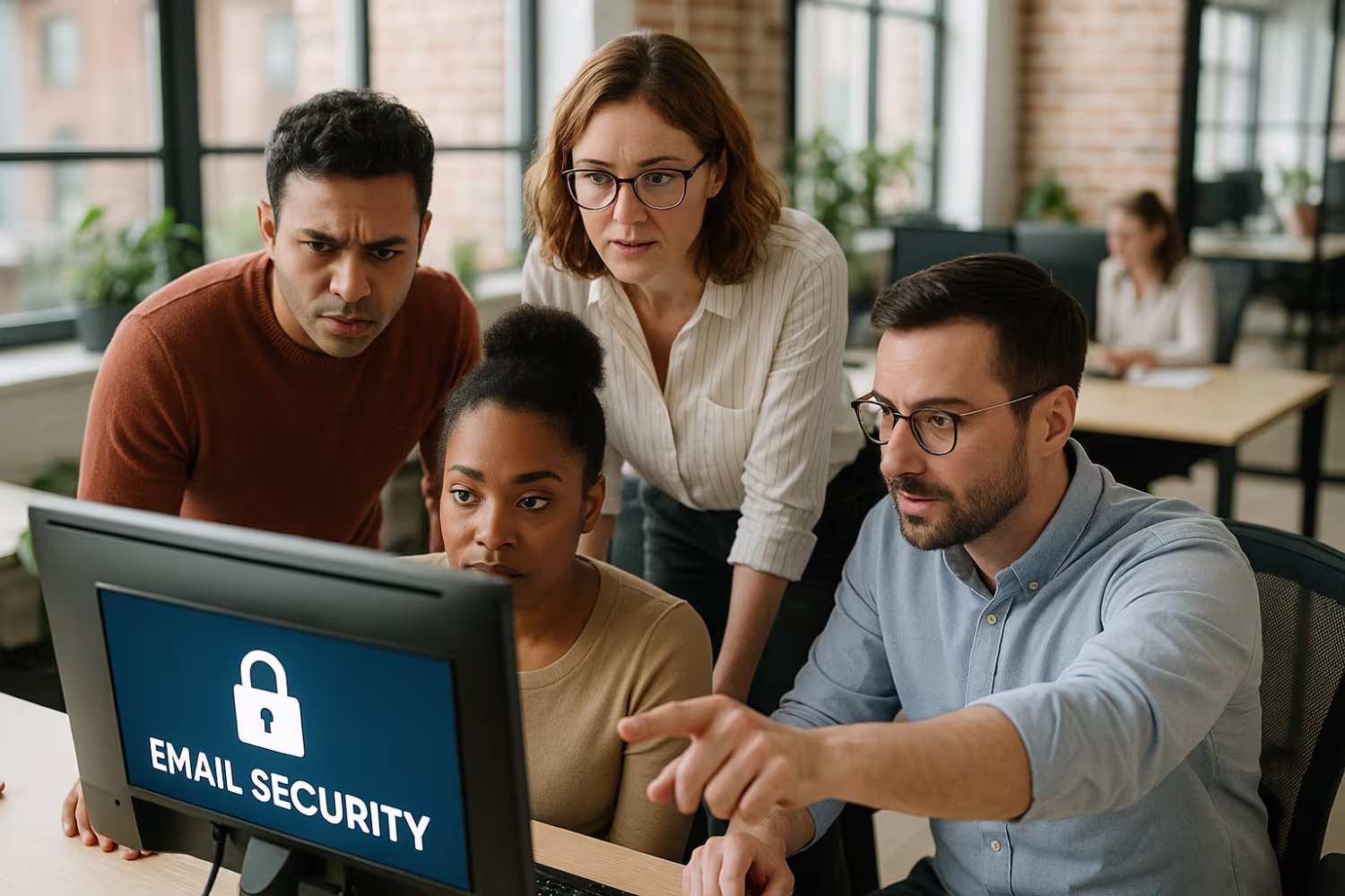 Team discussing email phishing prevention